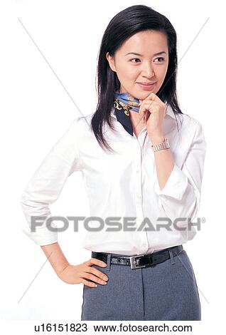 Stock Image - woman only, human cut outs, looking away, occupation, fashion, culture. Fotosearch