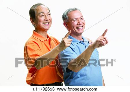 Stock Image - Close-Up, Balding, Two People, Only Mature Men, Happiness, Looking Up, Elderly. Fotosearch