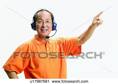 One Mature Man Only, Headset, Asian, Close-Up, Hand Raised View Large Photo Image Stock Image - One Mature Man Only, Headset, Asian, Close-Up, Hand Raised. Fotosearch