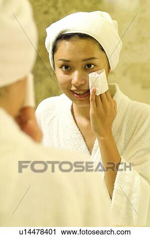 Stock Image - Towel, Young Adult, Waist-Up, Home Truths, Indoor. Fotosearch