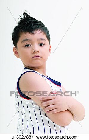Stock Photo - Child, Arms Crossed, Casual Clothing, Black Hair, Asian Ethnicity, Clipping Path, 4-5 Years. Fotosearch