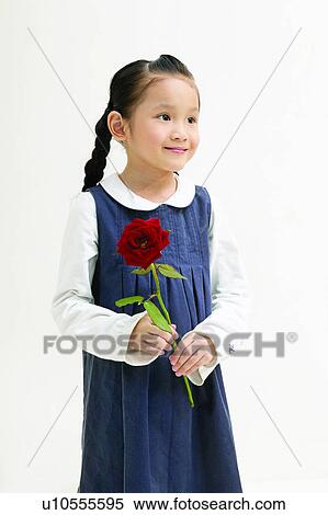 Stock Photography - Clipping Path, Asian Ethnicity, Child, Casual Clothing, Black Hair, Close-Up, 4-5 Years. Fotosearch