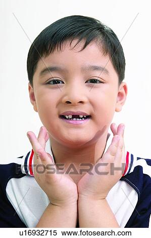 Stock Photography - Clipping Path, Asian Ethnicity, Child, Casual Clothing, Black Hair, Close-Up, 4-5 Years. Fotosearch