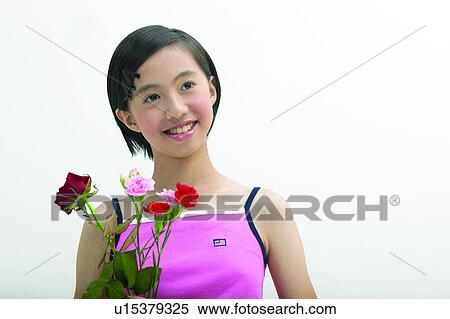 Stock Photography - Clipping Path, Toothy Smile, Flower, Cut Out, One Person, Joy, Childhood. Fotosearch
