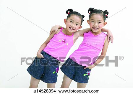 Picture - Toothy Smile, Childhood, Shorts, Black Hair, Clipping Path, White Background. Fotosearch