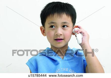 Picture - White Background, One Person, Hooded Shirt, Asian Ethnicity, Black Hair, Child. Fotosearch