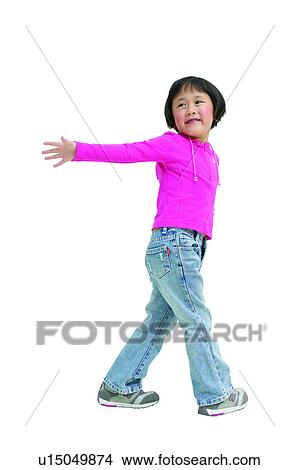 Picture - 6-7 Years, Looking Over Shoulder, Clipping Path, Jeans, Asian Ethnicity. Fotosearch