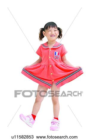 Stock Image - Child, Asian Ethnicity, Casual Clothing, Black Hair, Bangs, Clipping Path, 6-7 Years. Fotosearch