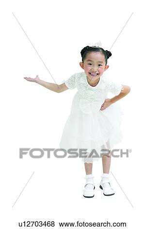 Stock Photo - Child, Bending, Dress, Looking At Camera, Kids Stuff, One Child Only. Fotosearch