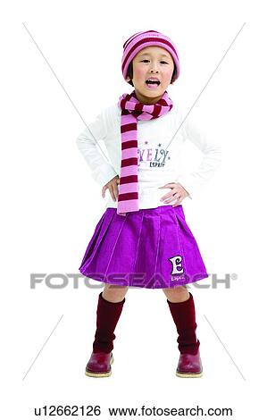 Stock Photograph - Clipping Path, Arms Akimbo, Child, Casual Clothing, Asian Ethnicity, 4-5 Years. Fotosearch