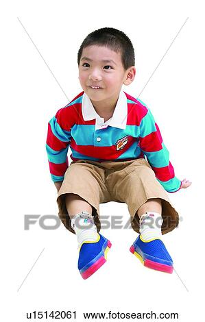 Stock Image - Clipping Path, Asian Ethnicity, Child, Casual Clothing, Black Hair, 6-7 Years. Fotosearch