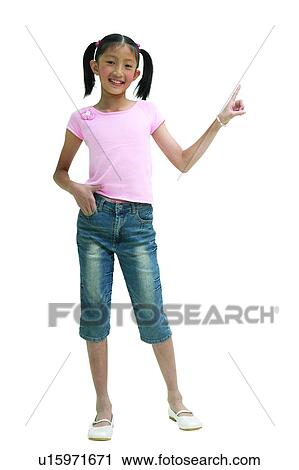Stock Image - Clipping Path, Asian Ethnicity, Child, Casual Clothing, Black Hair, 6-7 Years. Fotosearch