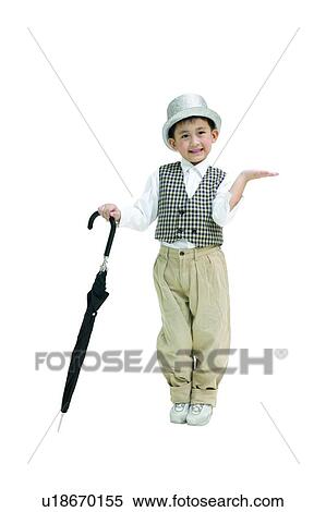 Stock Photography - Indoor, Casual Clothing, Waistcoat, Umbrella, Asian Ethnicity, One Person. Fotosearch