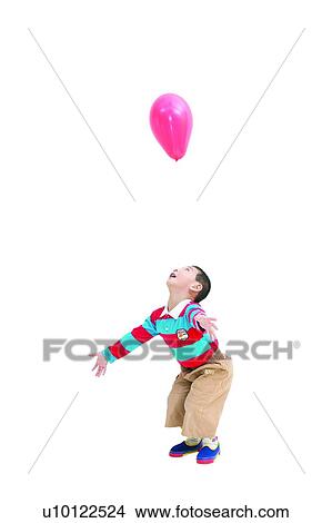 Picture - One Boy Only, Childhood, Clipping Path, Balloon, Playful, Playing. Fotosearch