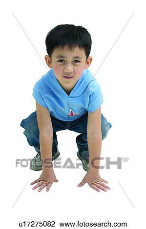 Stock Image - Smiling, Denim, Looking At Camera, Casual Clothing, Clipping Path, 6-7 Years. Fotosearch