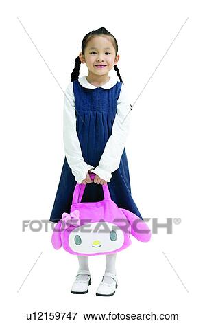 Stock Photo - Smiling, Pigtails, Holding, Child, Clipping Path. Fotosearch