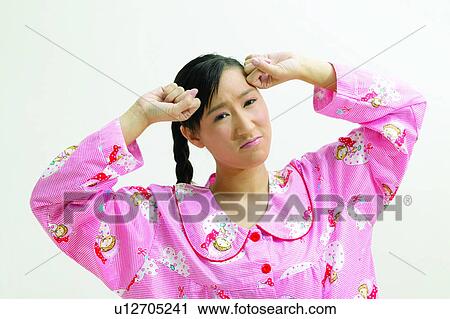 Stock Image - Stress, Morning, Girl, Head And Shoulders, Morning Girl, Anxiety. Fotosearch
