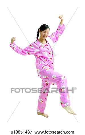 Stock Photo - White Background, Young Adult, Long Hair, Portrait, Stretching. Fotosearch