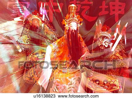 Stock Image - Oriental text superimposed on ethnic puppets. Fotosearch