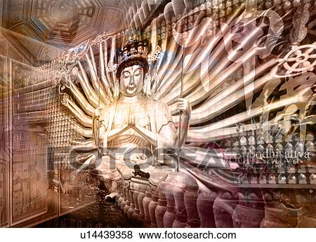 Statue of an oriental deity superimposed on a brown pattern View Large Photo Image Stock Photo - Statue of an oriental deity superimposed on a brown pattern. Fotosearch