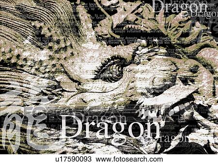 Stock Image - Text superimposed on an image of a stone dragon. Fotosearch