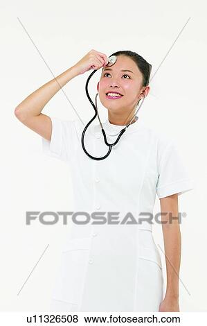Stock Photo - Toothy Smile, Healthcare And Medicine, Hair Back, Stethoscope, Nurse, Cut Out. Fotosearch