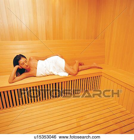Stock Photograph - Square, Eyes Closed, Youth Culture, Barefoot, Medium-Length Hair, Lying On Side, Wrapped In A Towel. Fotosearch