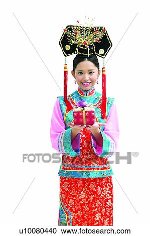 Stock Image - Happiness, White Background, Beauty, One Young Woman Only, Life Events, Young Adult. Fotosearch