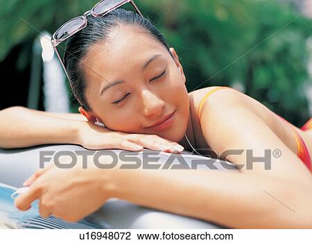 Stock Image - Asian, Close-Up, Black Hair, Bikini, Asian Ethnicity. Fotosearch