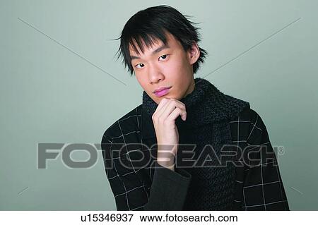 Stock Photo - Checked, Adolescence, Casual Clothing, Black Hair, Asian Ethnicity, Close-Up, 16-17 Years. Fotosearch