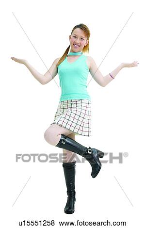 Stock Photo - Clipping Path, Cut Out, Sleeveless Top, Fashion, Toothy Smile. Fotosearch