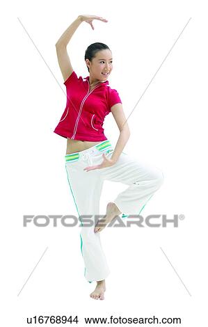 Picture - Hand Raised, White Background, Toothy Smile, Clipping Path, Hair Back, Indoor, Asian Ethnicity. Fotosearch
