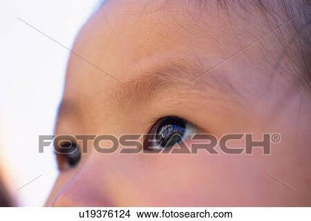 Picture - Close up of baby's face, side view, Full Frame. Fotosearch