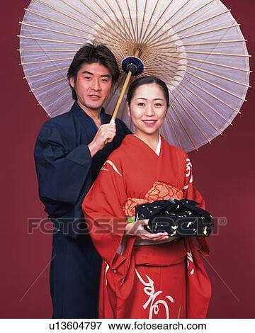 A couple in kimono, Front View View Large Photo Image Stock Photo - A couple in kimono, Front View. Fotosearch