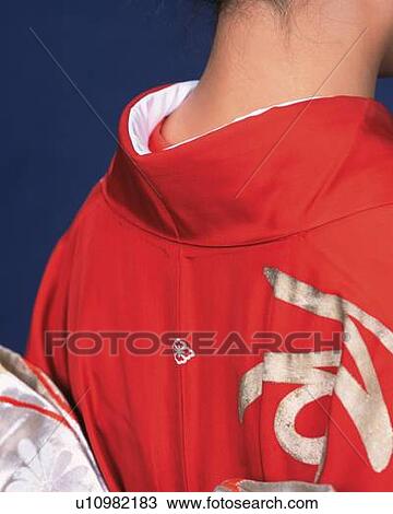 Stock Image - The back of a woman in kimono, Close Up. Fotosearch