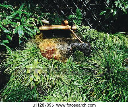 Stock Photography - Basin and ladle in green, Japan. Fotosearch