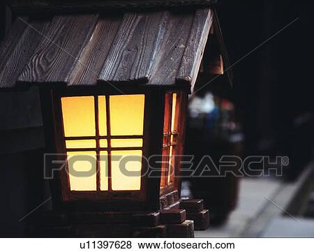 Stock Photo - Japanese garden lantern, side view, differential focus. Fotosearch
