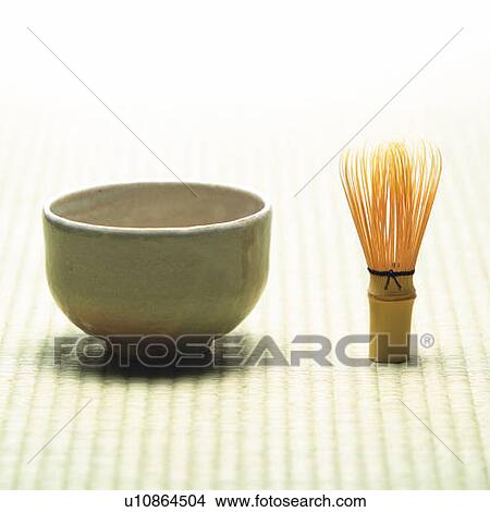 Japanese tea cup and tea whisk on Tatami mat, high angle view, Japan View Large Photo Image Picture - Japanese tea cup and tea whisk on Tatami mat, high angle view, Japan. Fotosearch
