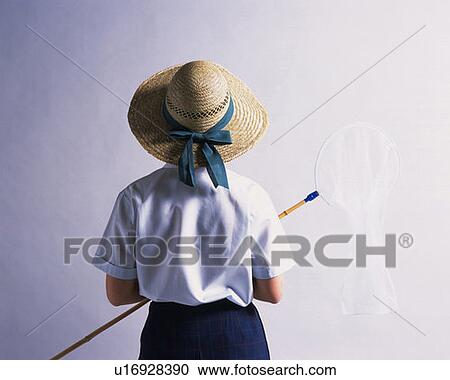 Boy wearing straw hat holding a insect net, rear view, white background View Large Photo Image Stock Image - Boy wearing straw hat holding a insect net, rear view, white background. Fotosearch