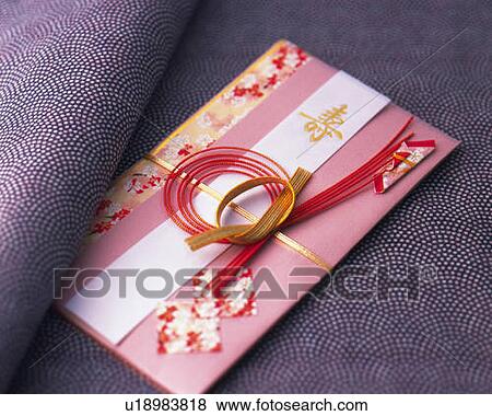 Stock Photo - Japanese special envelope for congratulatory gifts of money, high angle view. Fotosearch