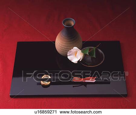 Japanese tableware on black tray, high angle view, red background View Large Photo Image Stock Image - Japanese tableware on black tray, high angle view, red background. Fotosearch