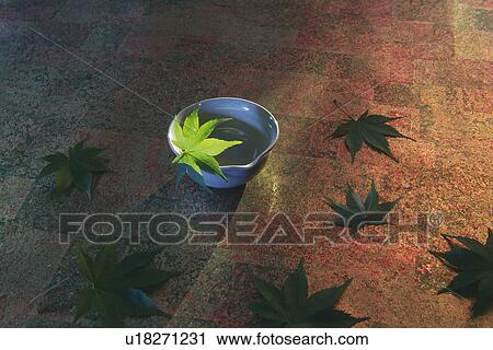Stock Image - Leaf and tableware, maple. Fotosearch