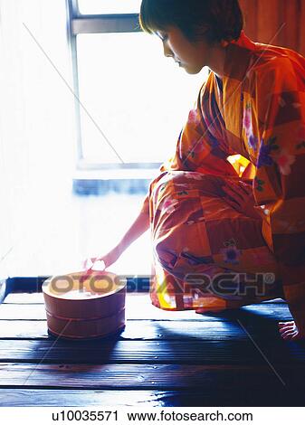 Stock Image - Young Women Wearing A Yukata. Fotosearch