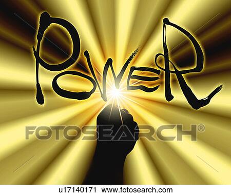 Stock Image - The word Power over the silhouette of fist, Computer Graphics, composition. Fotosearch
