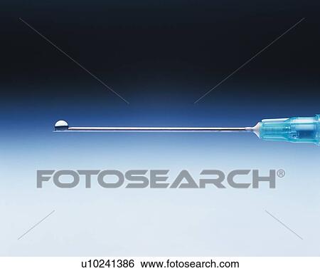 Liquid dripping from a hypodermic needle View Large Photo Image Stock Photograph - Liquid dripping from a hypodermic needle . Fotosearch