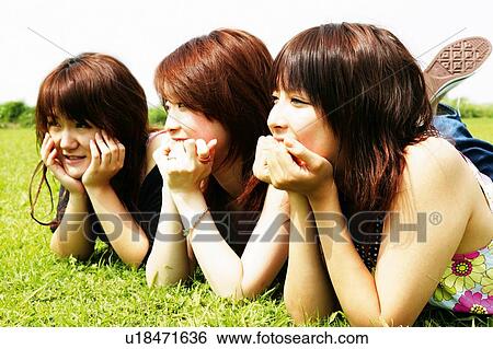 Stock Photograph - Three Young Adult Women Portrait. Fotosearch
