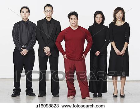 Portrait of three young men and two young women standing View Large Photo Image Stock Image - Portrait of three young men and two young women standing. Fotosearch