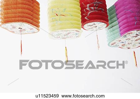 Stock Photo - Low angle view of paper lanterns. Fotosearch