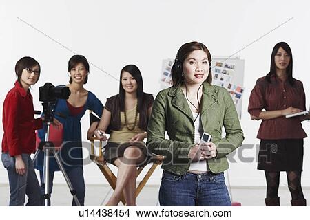 Picture - Portrait of five young women smiling. Fotosearch