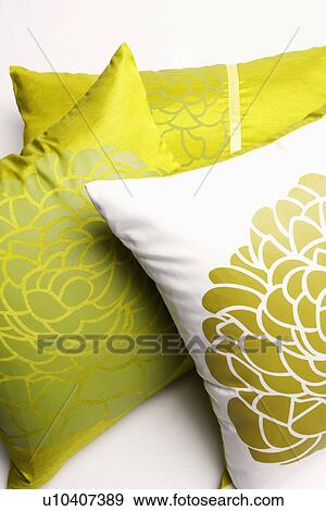Stock Photo - High angle view of three cushions. Fotosearch